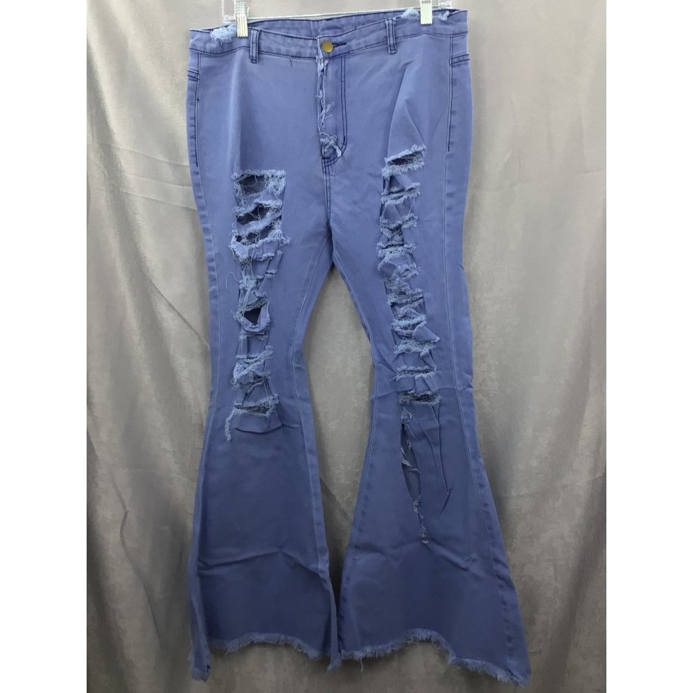 Girls Factory Distressed Bell Bottom Jeans Size XL Super Stretch New Light Blue